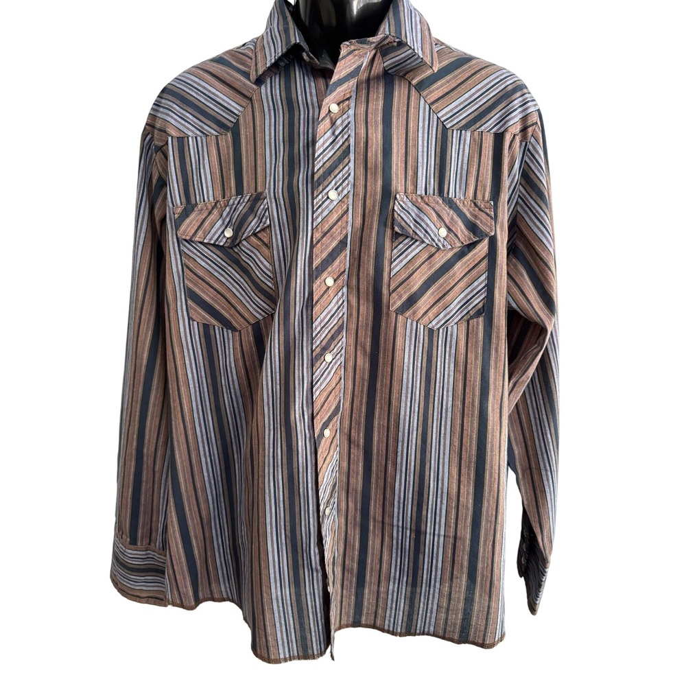 Wrangler Shirt Mens XL Multicolor Stripe Long Sleeve Western Snap Woven Pockets